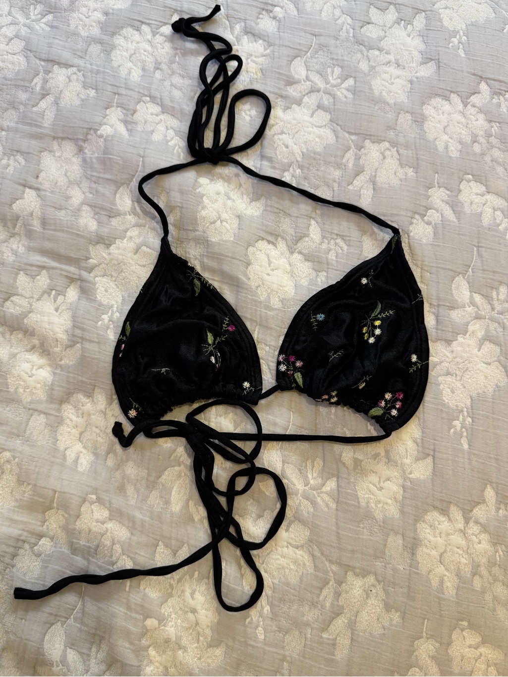 Black Embroidered Triangle Bralette - Women's Intimates